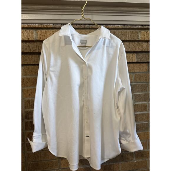 Chico's Tops - Chico's XL (3) 14 White No Iron Stretch Button Down Tunic Stitch Collar Minimali